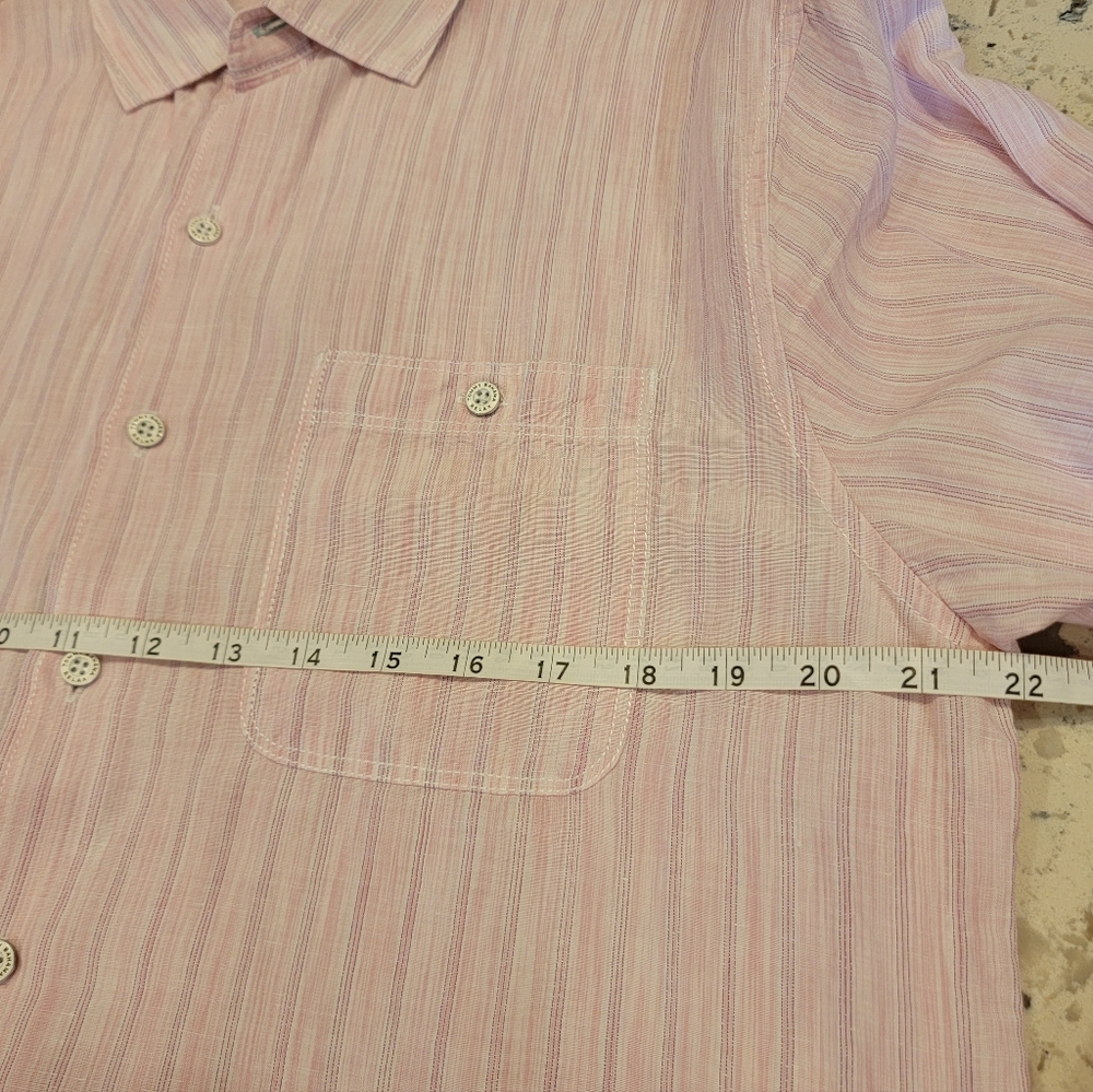 Tommy Bahama‎ Men's Sand Linen Valencia Stripe Short Sleeve Shirt Rose - Picture 8 of 14